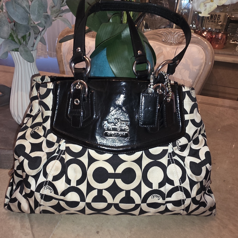 Coach Black and Cream Signature Tote